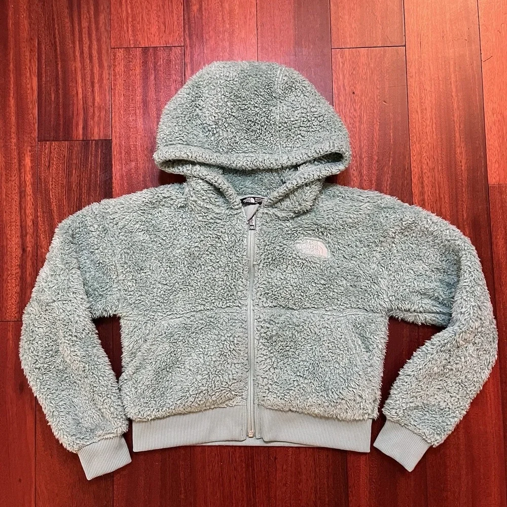 The North Face Jacket Toddler Kids M 10 Green Suave Oso Full-Zip Hoodie Fleece
